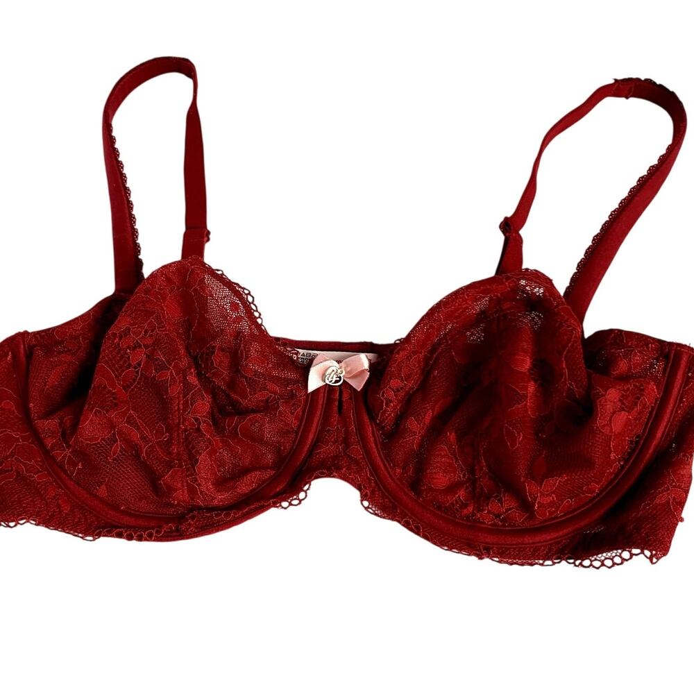 Victoria's Secret Lace Red Floral Bow Underwire Bralette 34D
